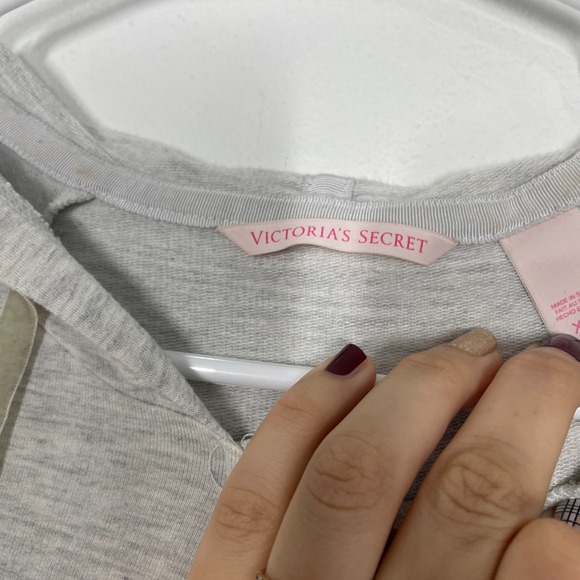 Y2K Victoria's Secret Full Zip Hoodie Sweater Women XS Gray Rhinestone Wings - Picture 11 of 12